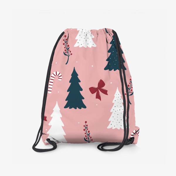 Рюкзак «Новогодний принт с елками в розовых тонах»