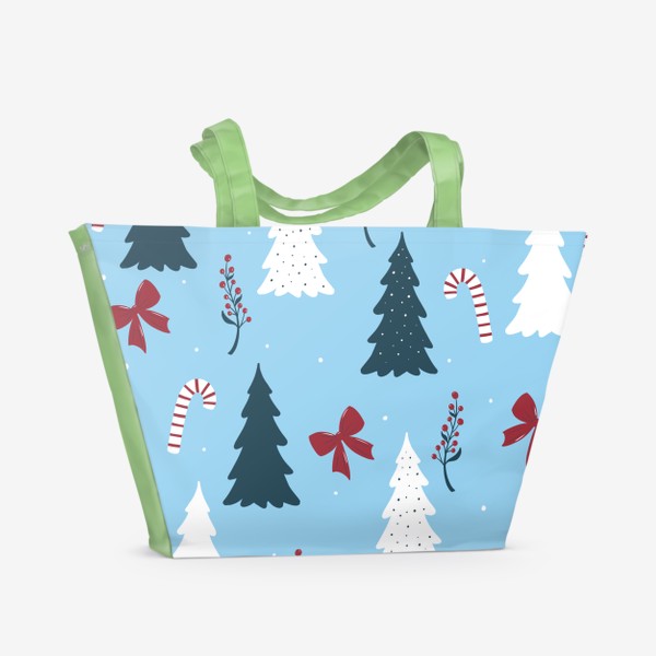 Пляжная сумка «Новогодний принт с елками в бирюзовых тонах»