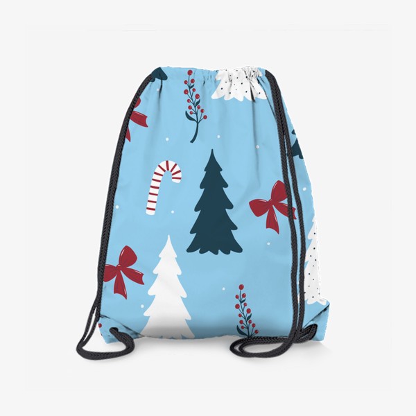 Рюкзак «Новогодний принт с елками в бирюзовых тонах»