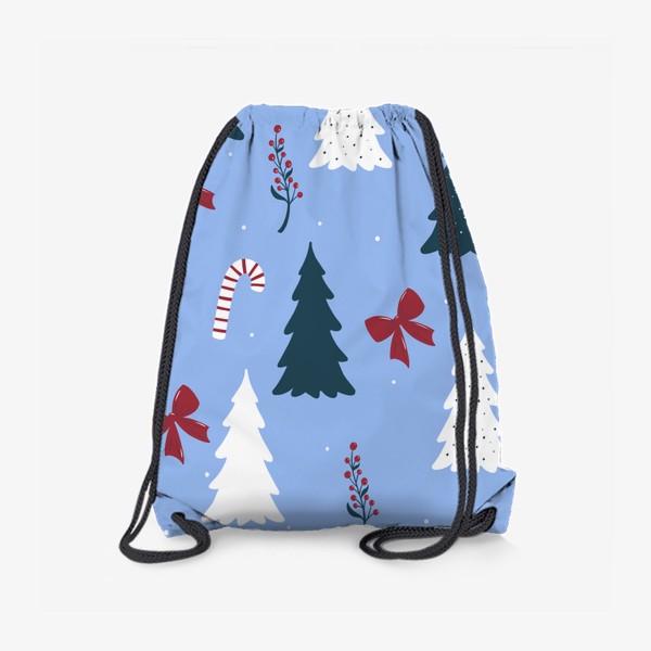 Рюкзак «Новогодний принт с елками в голубых тонах»