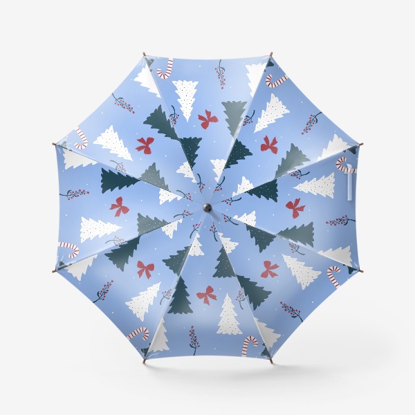 Зонт «Новогодний принт с елками в голубых тонах»