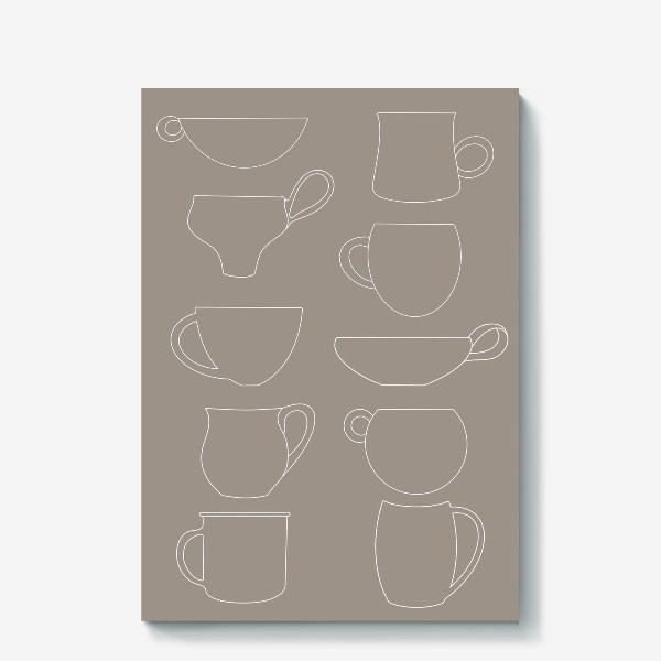 Холст «Чашки разной формы на бежевом фоне»