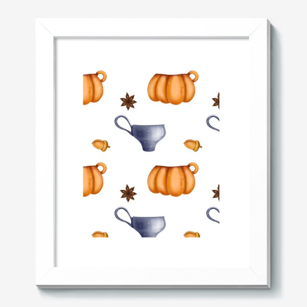 Картина «Уютная осень, специи, тыквы, чай, чаепитие, желуди»