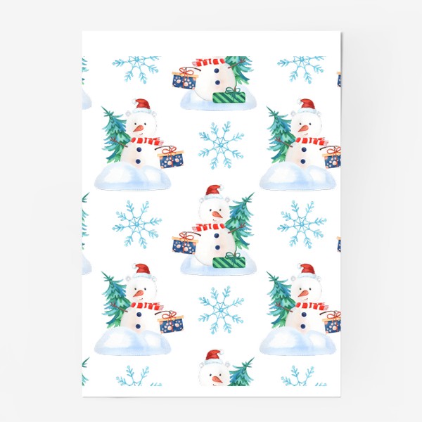 Постер «Новогодние снеговики с елками и снежинками»