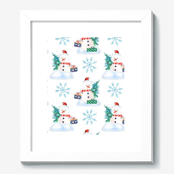 Картина «Новогодние снеговики с елками и снежинками»