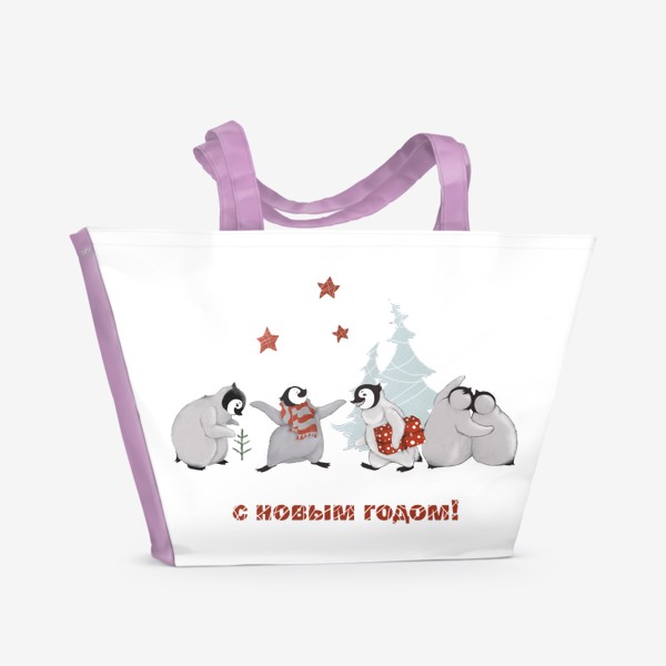 Пляжная сумка «Пингвины (Новый год)»