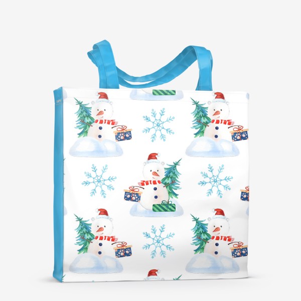 Сумка-шоппер «Новогодние снеговики с елками и снежинками»