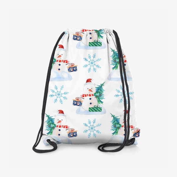 Рюкзак «Новогодние снеговики с елками и снежинками»