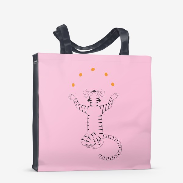 Сумка-шоппер «Тигр с мандаринами (розовый цвет)»