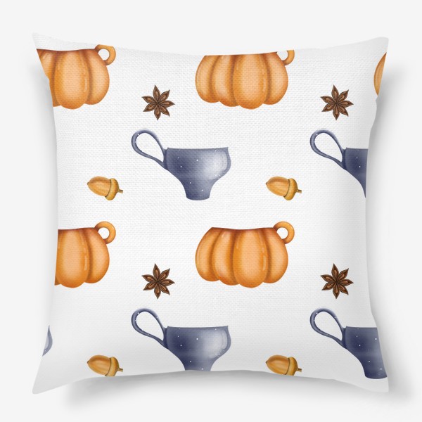 Подушка «Уютная осень, специи, тыквы, чай, чаепитие, желуди»