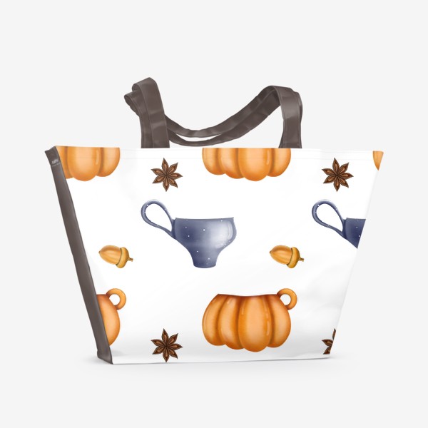 Пляжная сумка &laquo;Уютная осень, специи, тыквы, чай, чаепитие, желуди&raquo;