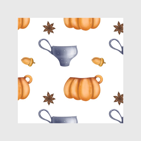 Скатерть «Уютная осень, специи, тыквы, чай, чаепитие, желуди»