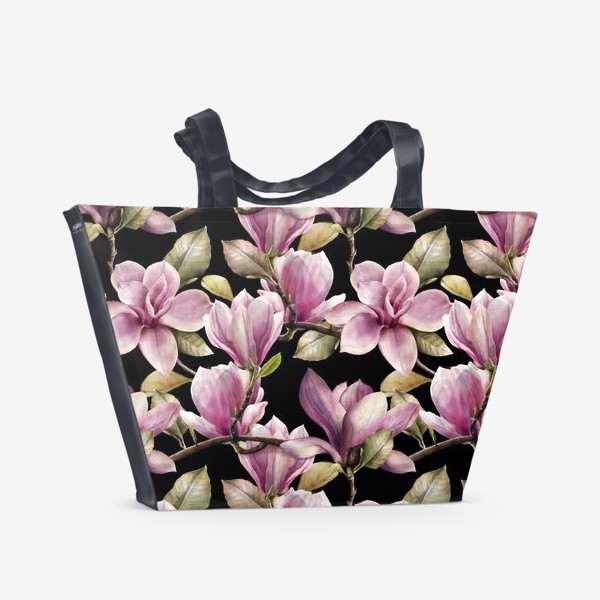 Пляжная сумка «цветущие ветви магнолий на черном»