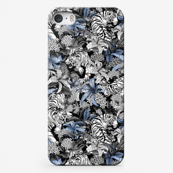 Чехол iPhone «Белые тигры и цветы»