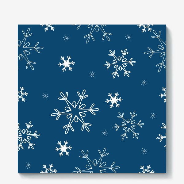 Холст «Снежинки на синем фоне. Новогодний принт»
