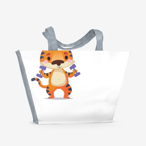 Пляжная сумка «Тигр с гантелями. Символ 2022 года»
