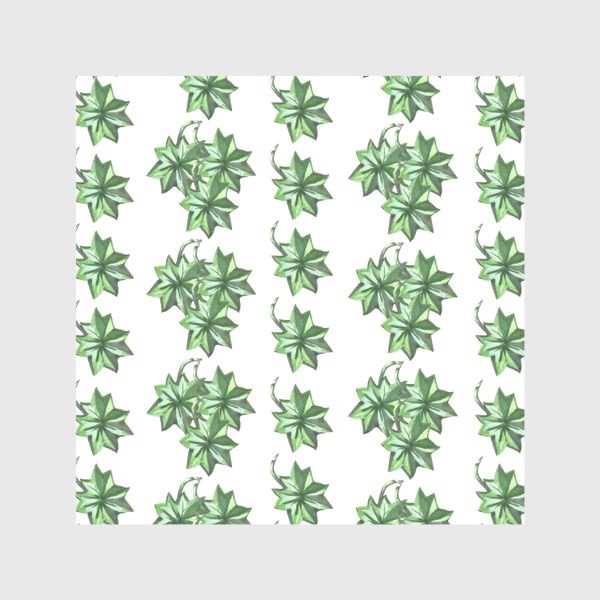 Шторы «паттерн зеленые листья на белом фоне акварелью»
