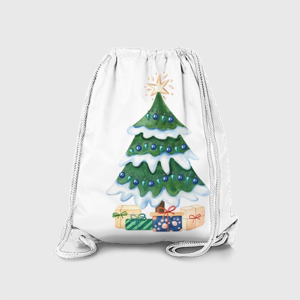 Рюкзак «Новогодняя елочка с подарками. Акварель»