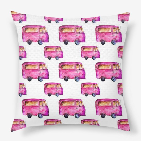 Подушка «Vintage pink bus pattern / Ретро розовый автобус»