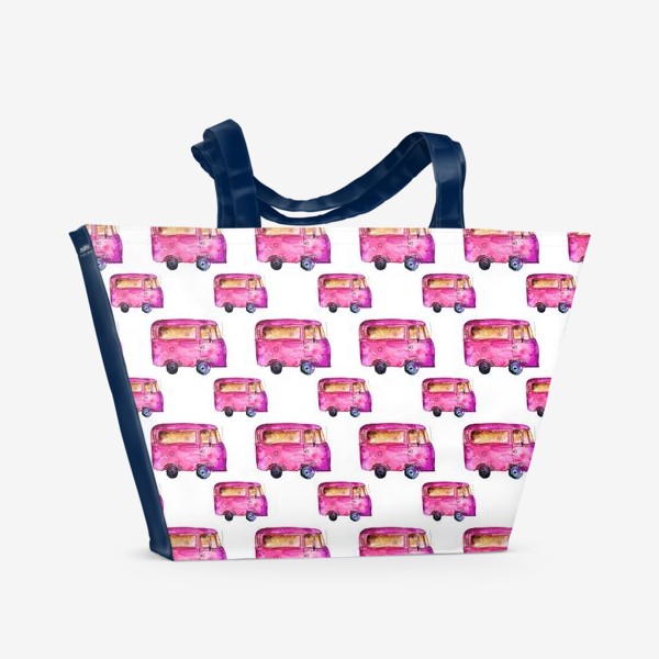 Пляжная сумка &laquo;Vintage pink bus pattern / Ретро розовый автобус&raquo;