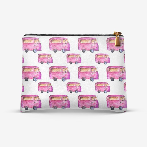 Косметичка «Vintage pink bus pattern / Ретро розовый автобус»