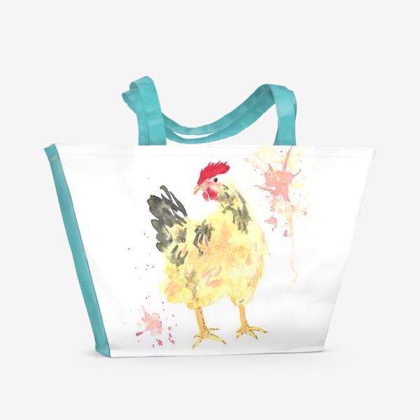 Пляжная сумка «курица, курочка, акварель с брызгами»