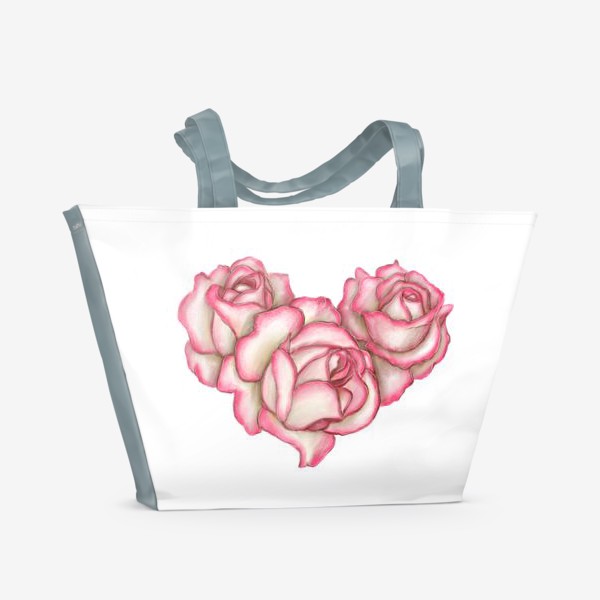 Пляжная сумка «Сердце из роз. Розовые розы. Любовь. Любимой жене, девушке, маме. День влюбленных»