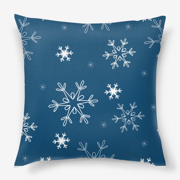 Подушка &laquo;Снежинки на синем фоне. Новогодний принт&raquo;