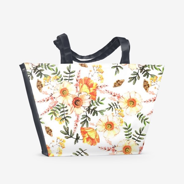 Пляжная сумка «Нежный цветочный акварельный паттерн»