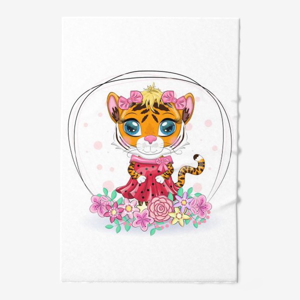 Полотенце «Девочка тигрица в цветах в платье Леди Баг. 2022 Новый год, Тигр»