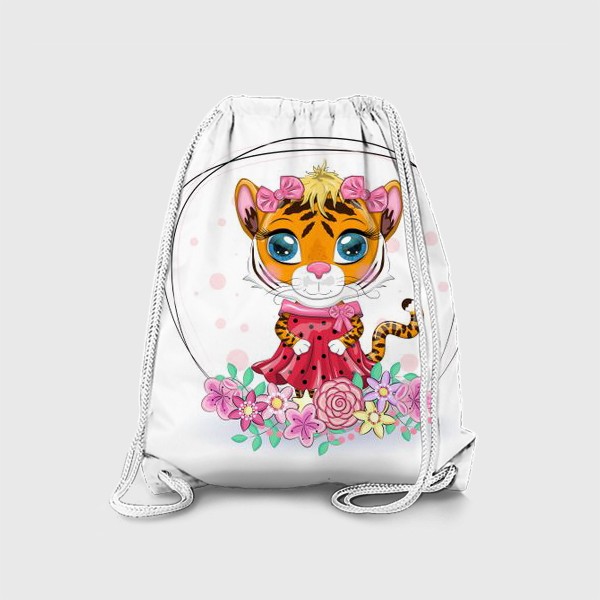 Рюкзак «Девочка тигрица в цветах в платье Леди Баг. 2022 Новый год, Тигр»