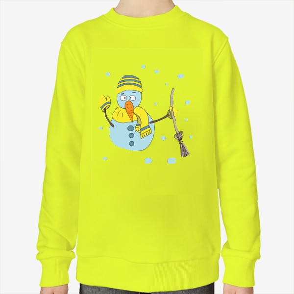 Свитшот «Снеговик с метлой в желтом шарфике »