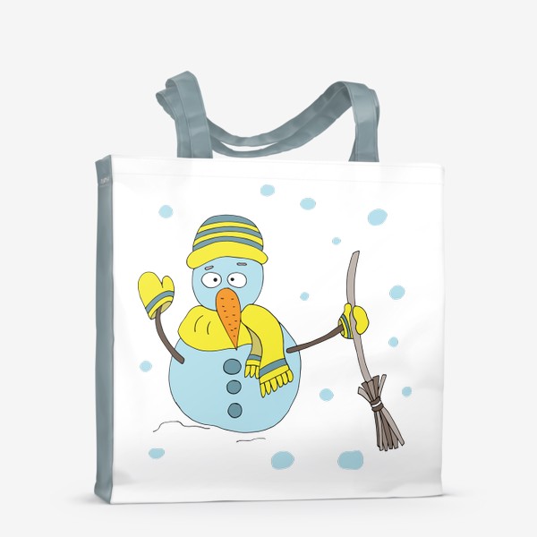 Сумка-шоппер «Снеговик с метлой в желтом шарфике »