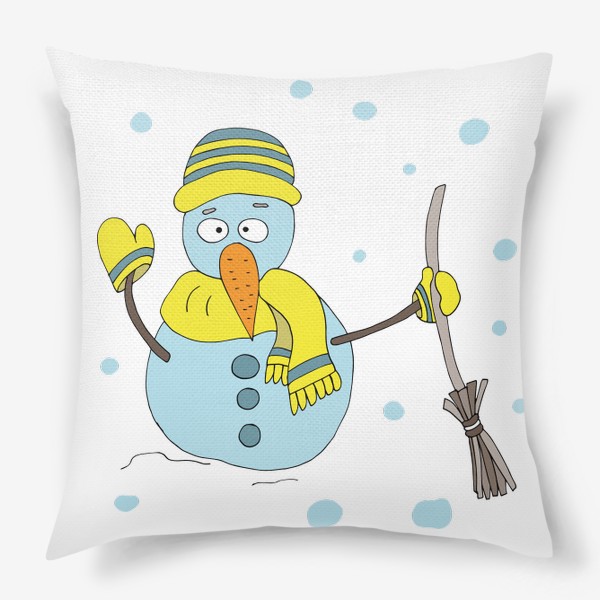 Подушка «Снеговик с метлой в желтом шарфике »