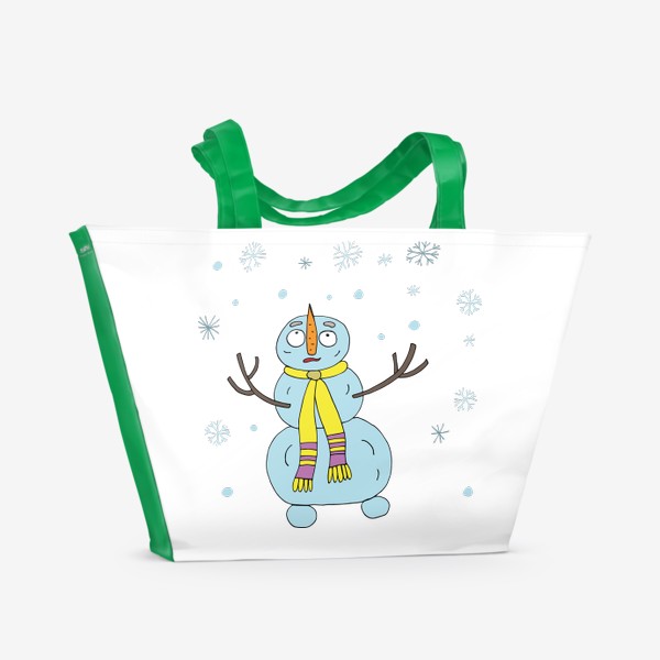 Пляжная сумка «Снеговик ловит снежинки»