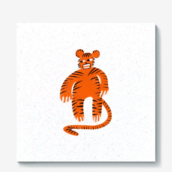 Холст «Оранжевый тигр в ретро стиле на фоне в крапинку»