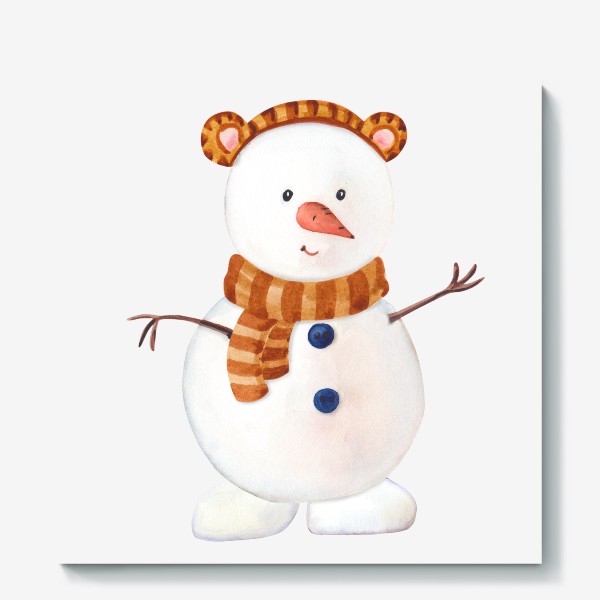 Холст «Новогодний снеговик-тигренок»