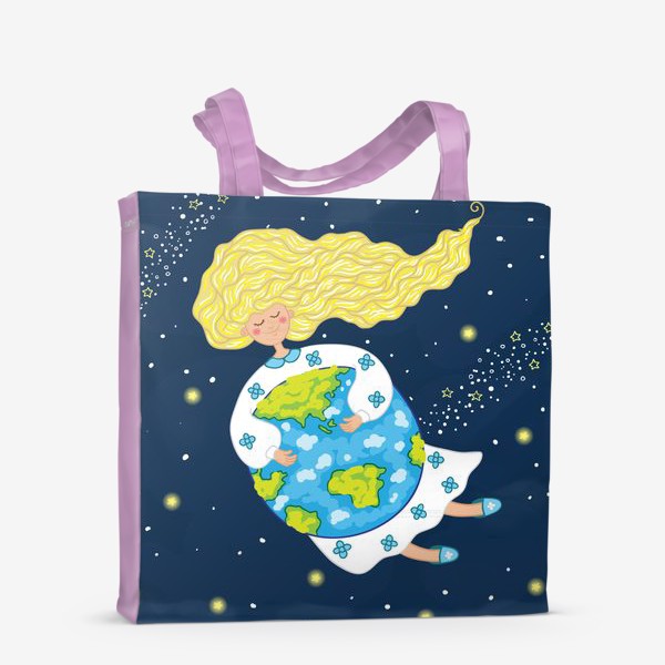 Сумка-шоппер «Девушка в космосе, обнимает нашу планету»
