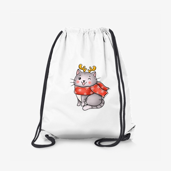 Рюкзак «Новогодний котик с оленьими рожками»