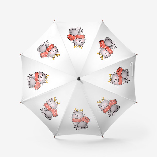 Зонт «Новогодний котик с оленьими рожками»