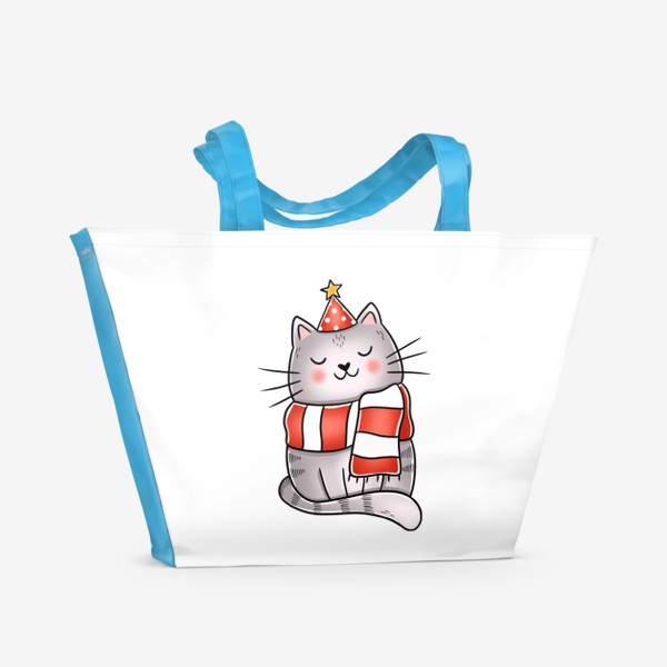 Пляжная сумка «Новогодний котик в шарфике»
