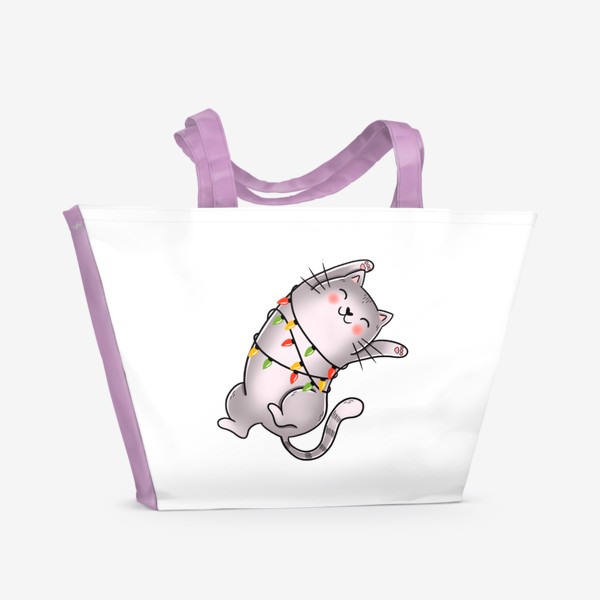 Пляжная сумка «Новогодний котик »