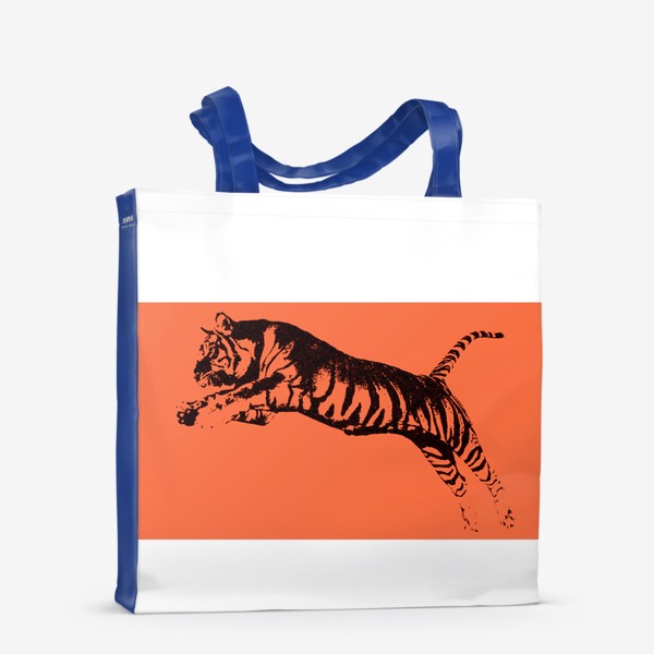 Сумка-шоппер «Тигр в прыжке. Символ 2022, оранжевый фон»