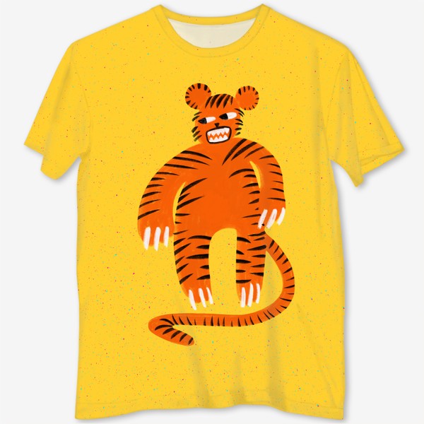 Футболка с полной запечаткой «Оранжевый тигр в ретро стиле»