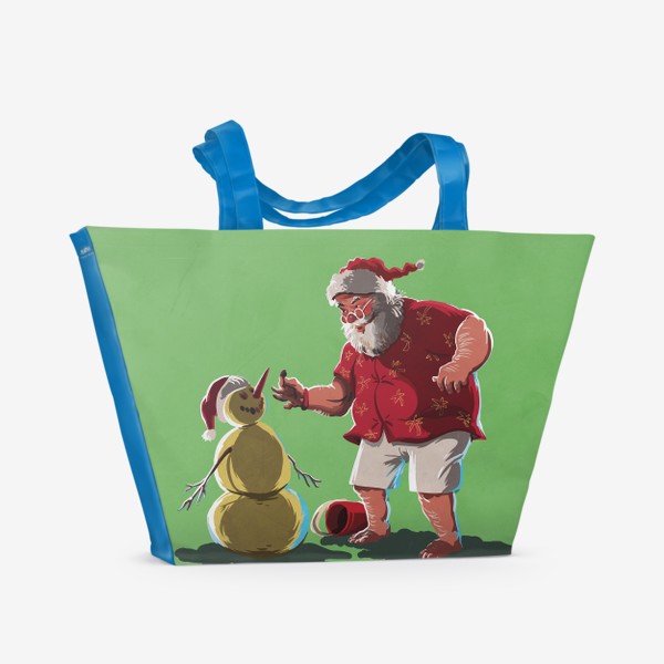 Пляжная сумка «Винтажный Санта Клаус со снеговиком 2»