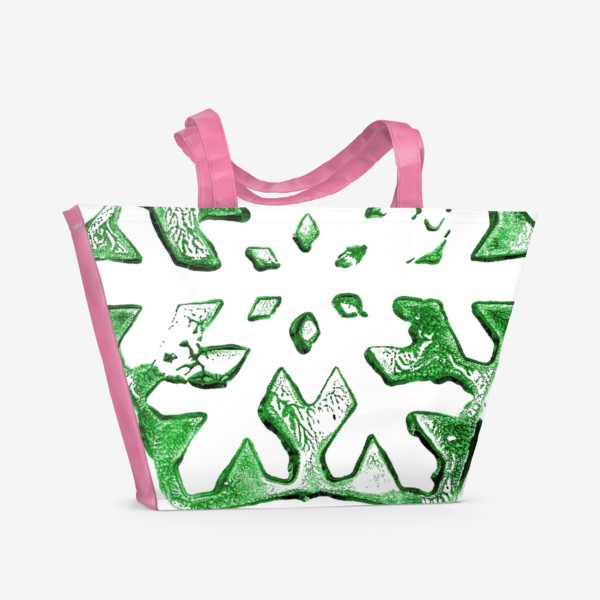 Пляжная сумка «Снежинка льдинка зеленая»