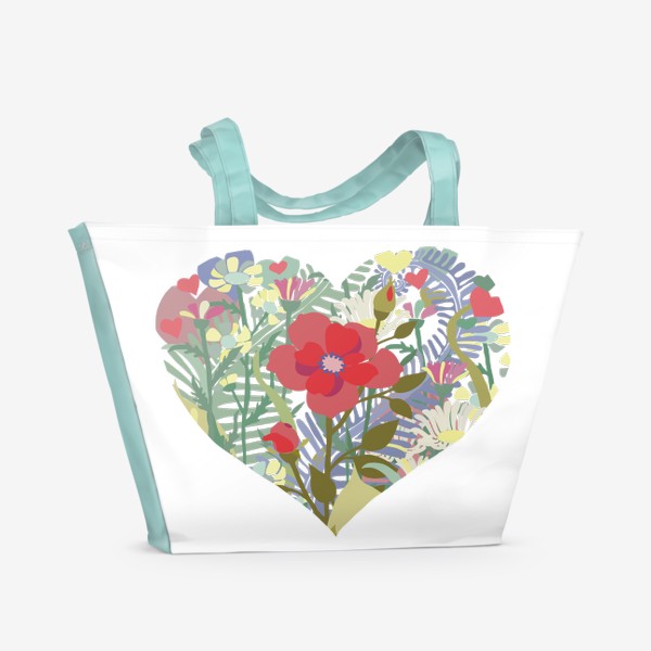 Пляжная сумка «Роза и ромашки в сердце.»