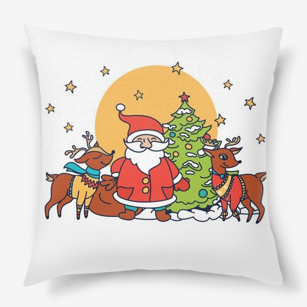 Подушка «Санта и олени в свитерках»