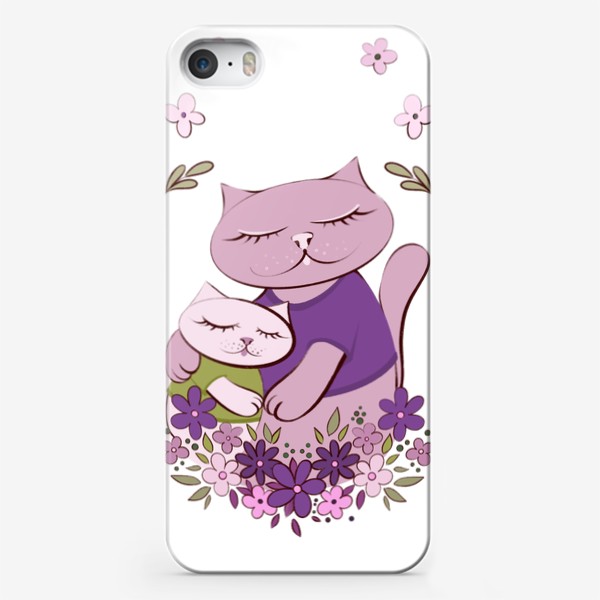 Чехол iPhone «Кошечка с котёнком в рамочке из цветов»
