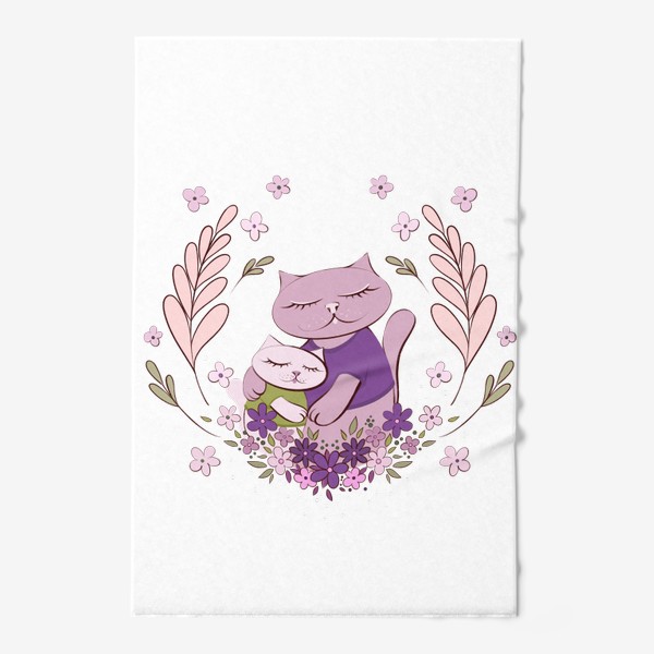 Полотенце «Кошечка с котёнком в рамочке из цветов»
